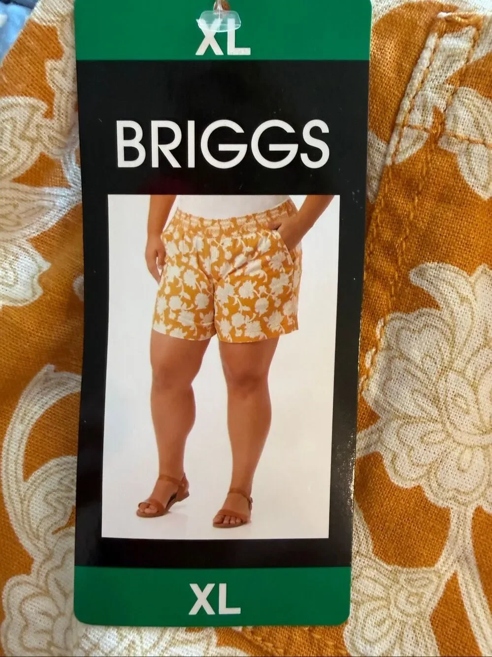 Briggs orange floral linen elastic waist shorts size XL new with tags!